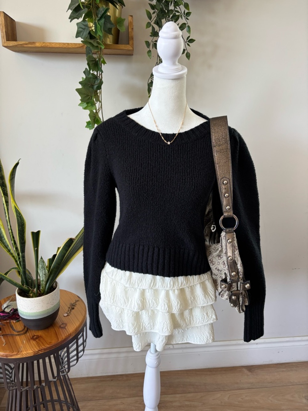 Anthropology Maeve Black Crewneck Knit Sweater